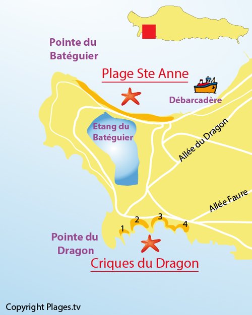 Plan des criques du Dragon aux Iles de Lérins - Ste Marguerite