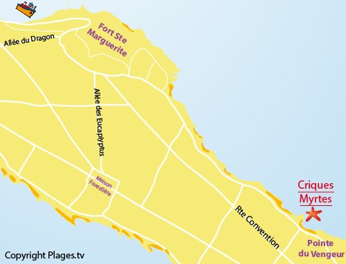 Plan des criques des Myrtes - Ste Marguerite - Iles de Lérins