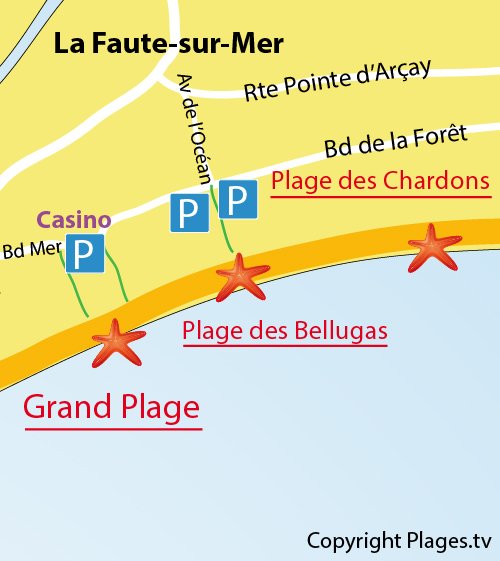 Carte de la Grand Plage de La Faute sur Mer