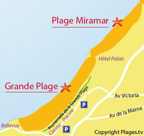 Map of Grande Beach in Biarritz