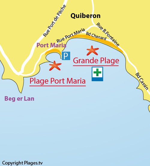 Map of Grande Plage in Quiberon