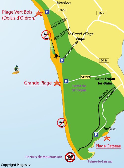 Plan de la Grande plage de St Trojan les Bains à Oléron