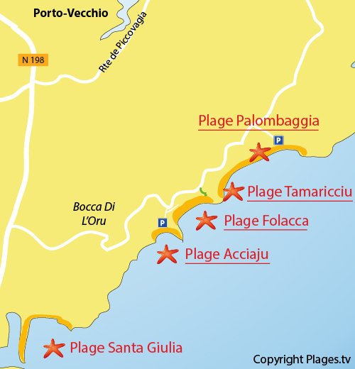 Plan de la plage d'Acciaju à Porto Vecchio