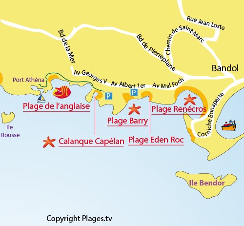 Map of the Anglaise Beach in Bandol