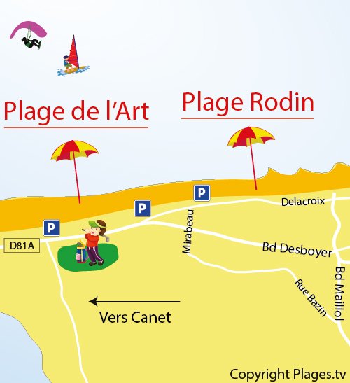 Mappa della Spiaggia dell'Arte a Saint-Cyprien in Francia