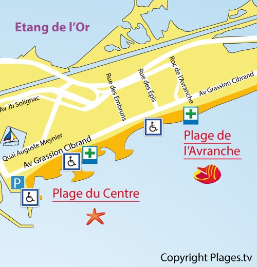 Map of Avranche Beach in Carnon Mauguio