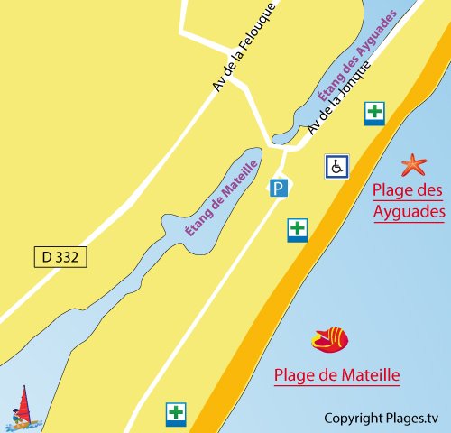 Map of Ayguades Beach in Gruissan