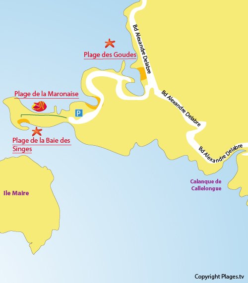 Map of Baie des Singes Beach in Marseille