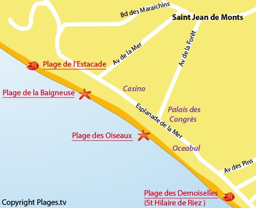 Map of Baigneuse Beach in St Jean de Monts