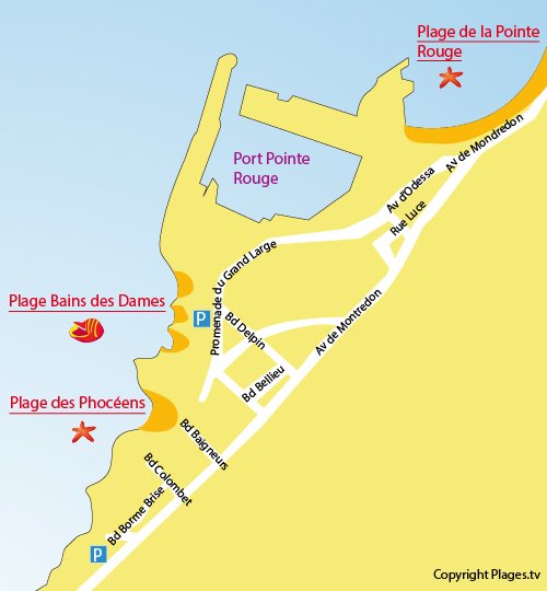 Map of Bain des Dames Beach in Marseille