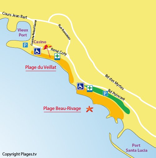 Map of  Beau Rivage beach in Saint Raphael in France