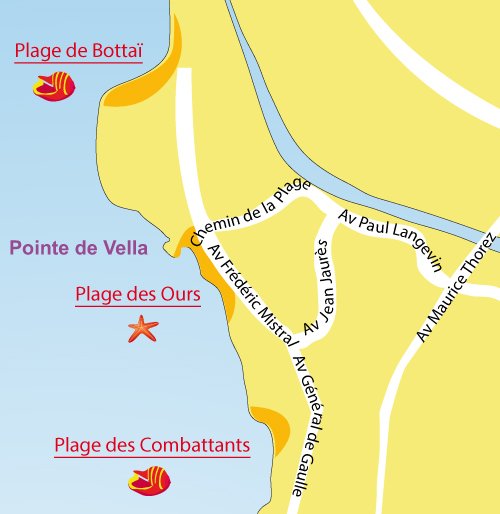 Carte de la plage de Bottaï à Port de Bouc