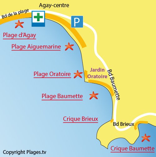 Plan de la plage Brieux à Agay