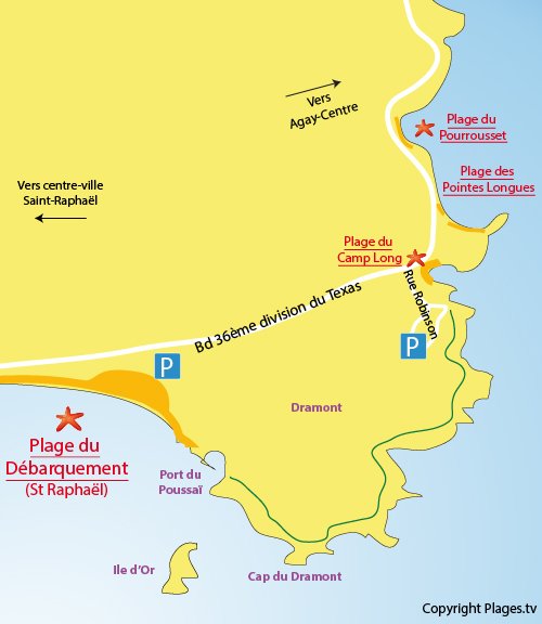 Carte de la plage du Camp Long à Agay St Raphaël