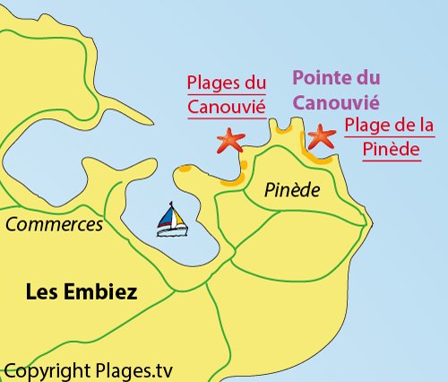 Carte de la plage du Canouvié sur l'ile des Embiez