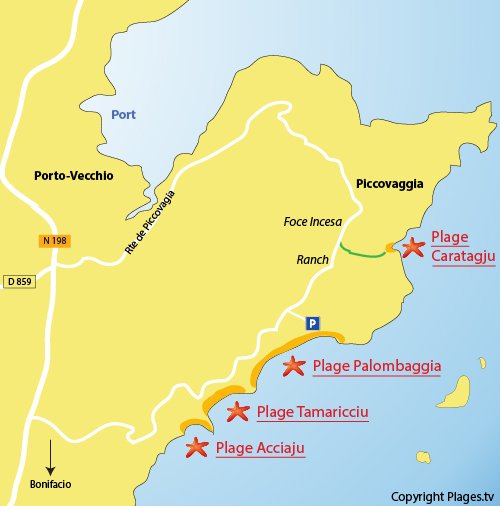 Map of the Carataggio beach in Porto Vecchio