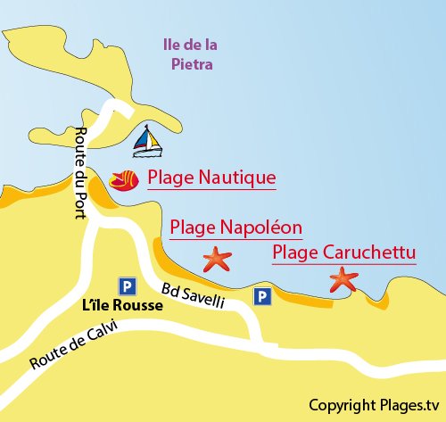 Map of the Caruchettu Beach in Ile Rousse