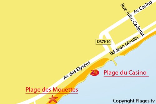 Plan d'accès à la plage du casino à Valras