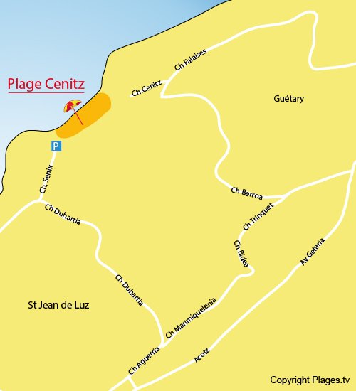 Mappa della Spiaggia Cenitz a Saint Jean de Luz