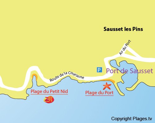 Plan de la plage du centre de Sausset les Pins