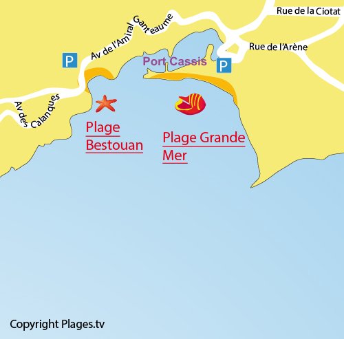 Map of the Grande Mer Beach in Cassis