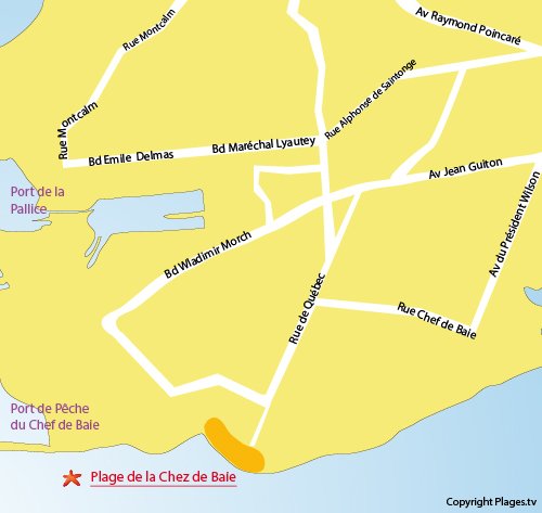 Carte de la plage du chef de Baie à La Rochelle