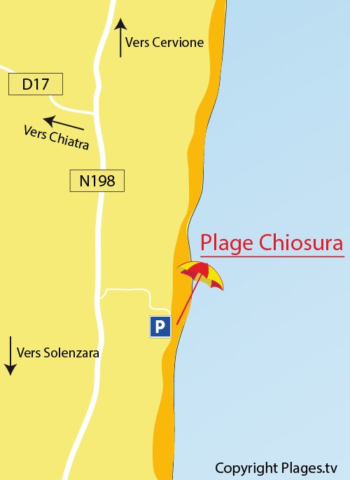 Map of Chiosura beach in Linguizzetta in Corsica