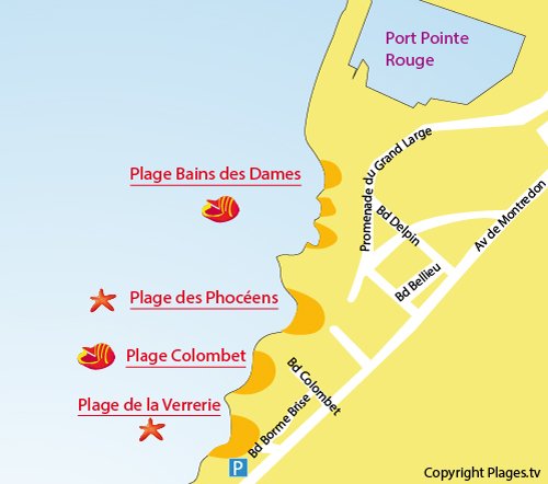 Map of Colombet Beach in Marseille