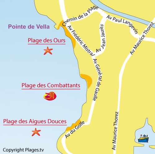 Map of Combattants Beach in Port de Bouc