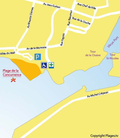 Carte de la plage de la Concurrence à La Rochelle