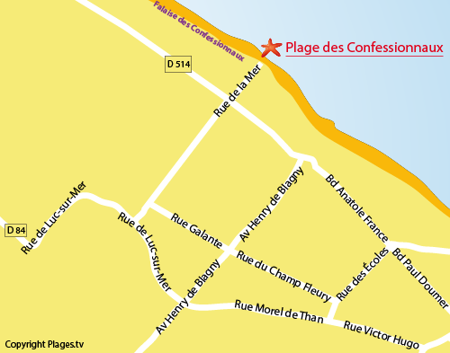 Carte de la plage des Confessionnaux au Lion sur Mer