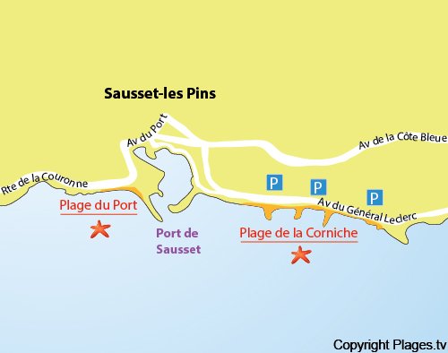 Plan de la plage de la Corniche à Sausset les Pins