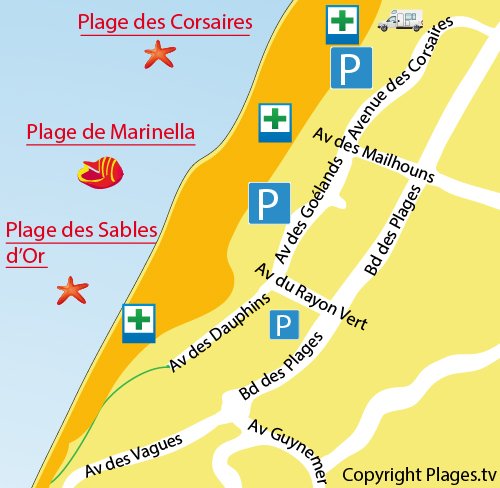 Map of Corsaires Beach in Anglet