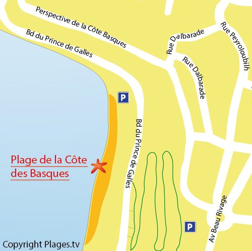 Map of Cote Basques beach in Biarritz