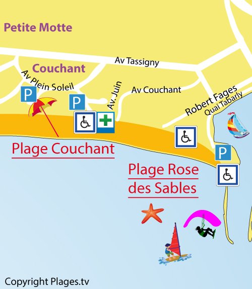 Karte des Couchant-Strandes in La Grande Motte