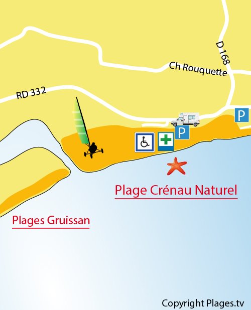 Carte de la plage ouest de Narbonne - Crénau Naturel