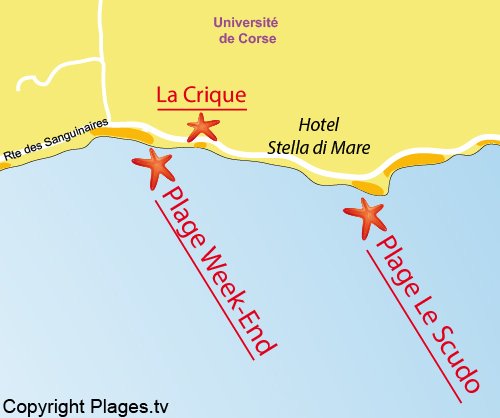 Carte de la plage de la Crique à Ajaccio