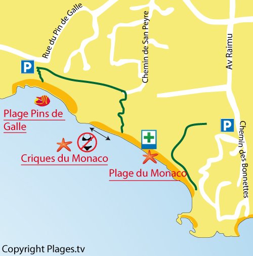 Map of nudist cove in Le Pradet