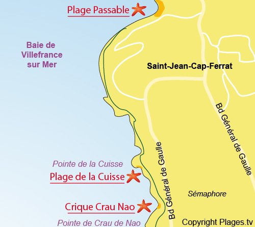 Map of Cuisse Beach in St Jean Cap Ferrat