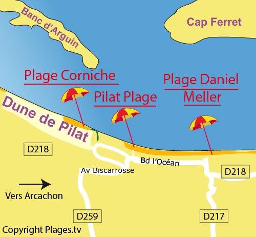 Plan de la plage de Daniel Meller à Pyla sur Mer