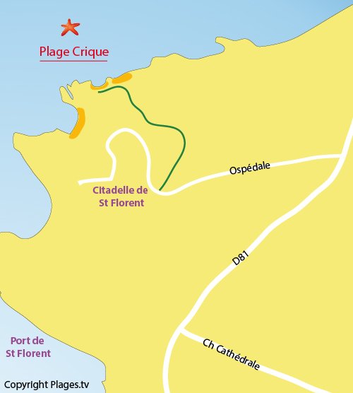 Map of Crique beach in Saint Florent - Corsica