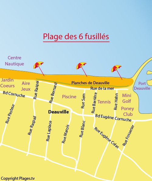 Map of the Beach of the 6 executed of Deauville in France