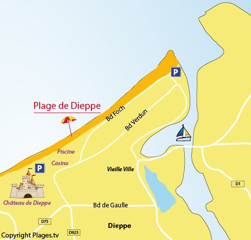 Plan de la plage de Dieppe en Normandie