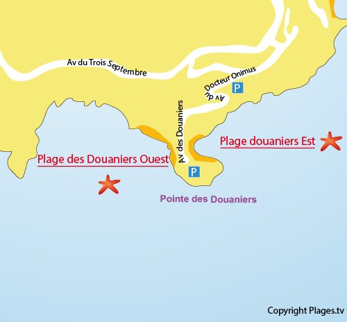 Map of the West Douaniers beach in Cap d'Ail
