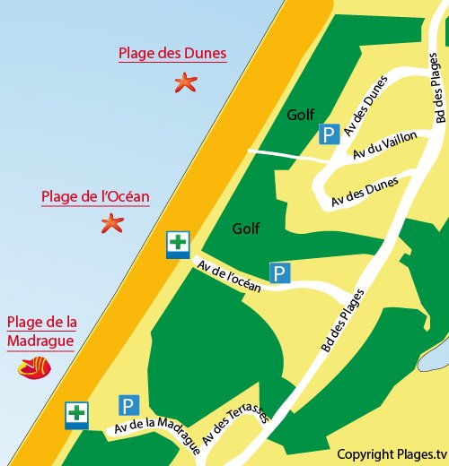 Map of Dunes Beach in Anglet