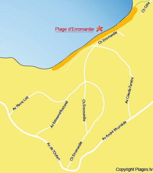 Map of Erromardie Beach in St Jean de Luz