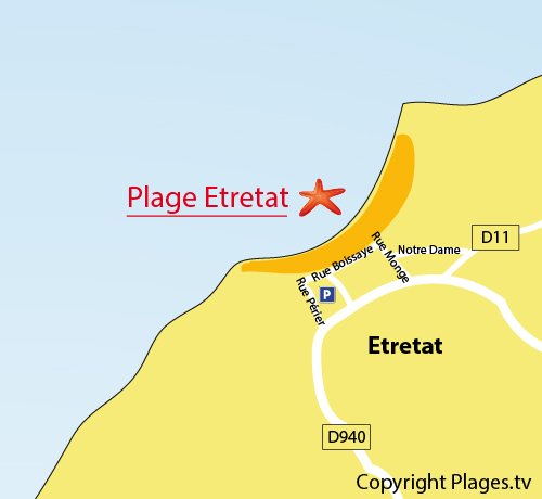 Map of the Etretat beach in France
