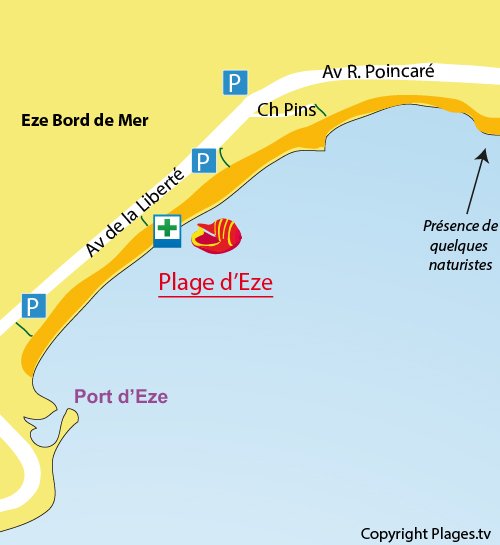 Map of Eze beach on the french riviera