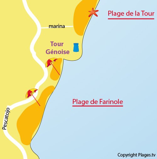 Plan de la plage de Farinole en Corse