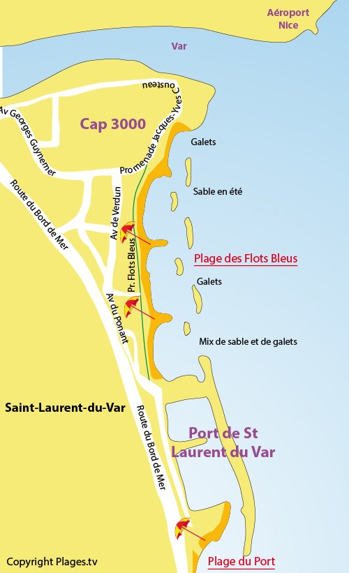 Mappa Spiaggia Flots Bleus o Goelands di St Laurent du Var